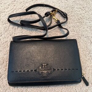 Tory Burch Black Leather Crossbody Wallet